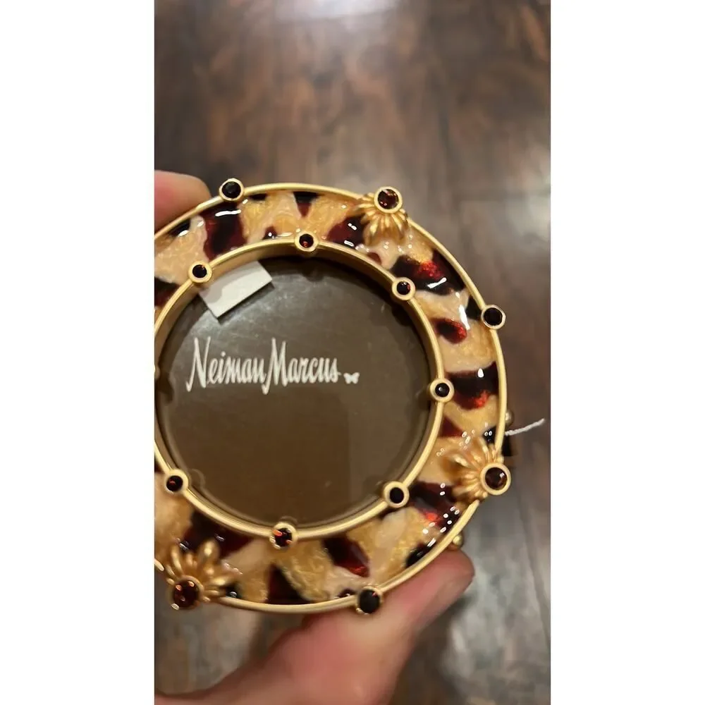 Jay Strongwater Round Picture Frame Animal Print Enamel & Stone New In Box ~ 3